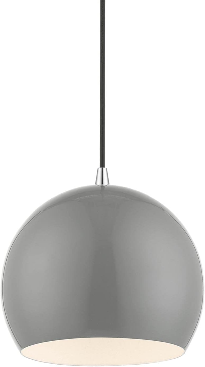 Livex Lighting Piedmont – 1 Light Globe Pendant in Industrial Style-15 Inches Tall and 10 Inches Wide-Shiny Light Gray/Polished Chrome - Image 2