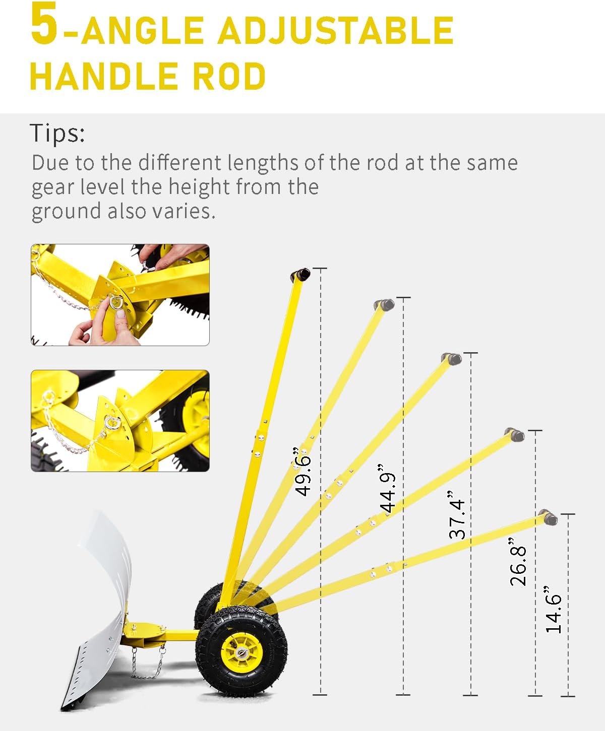 Outvita Snow Shovel with Wheels, 29 Wide 18 Long Snow Plow Shovel Angle & Height Adjustable Padded Handle Efficient Snow Clean Tool for Driveway or Pavement (Yellow) - Image 16