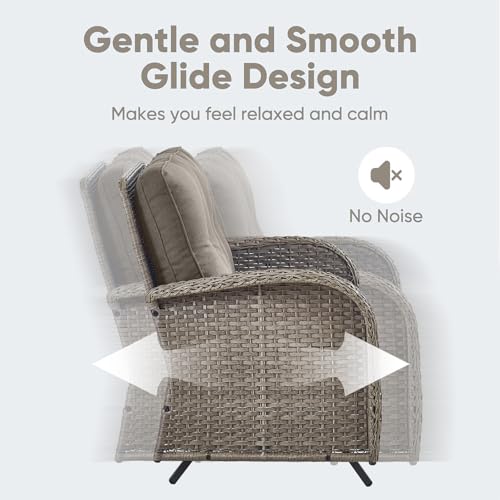 Patio Wicker Chairs Swivel Rocker – Outdoor Swivel Rocking Chairs Set of 2 with Rattan Side Table, Patio Swivel Glider Chair 3 Piece Patio Furniture Sets for Deck Porch Pool Brown/Blue - Image 10