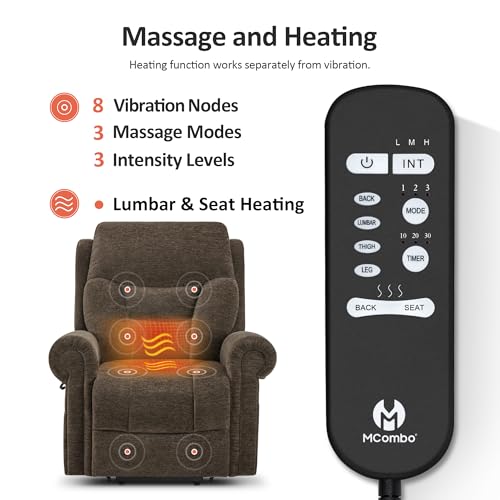 MCombo Triple Motor Power Lift Recliner Chair with Massage and Lumbar&seat Heating, Rolled Arms, Adjustable Headrest for Elderly People, Fabric 7888 (Coffee, Medium) - Image 32
