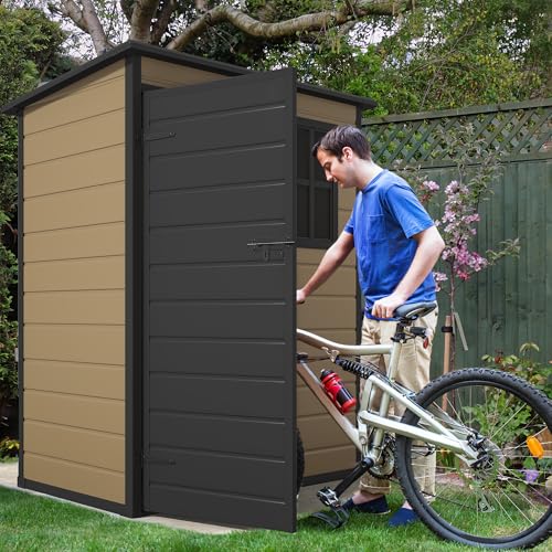 DWVO 5x3ft Resin Outdoor Storage Shed with Floor, Waterproof Lockable Storage Shed with Window, Plastic Outside Tool Storage for Garden, Backyard, Patio, Lawn, Gray - Image 4