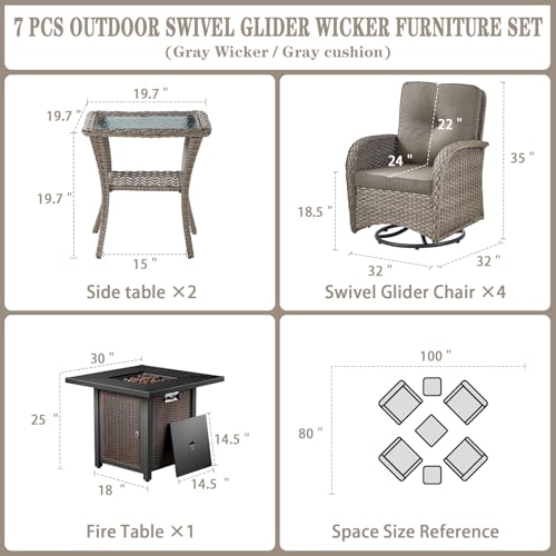 Patio Wicker Chairs Swivel Rocker – Outdoor Swivel Rocking Chairs Set of 2 with Rattan Side Table, Patio Swivel Glider Chair 3 Piece Patio Furniture Sets for Deck Porch Pool Brown/Blue - Image 140