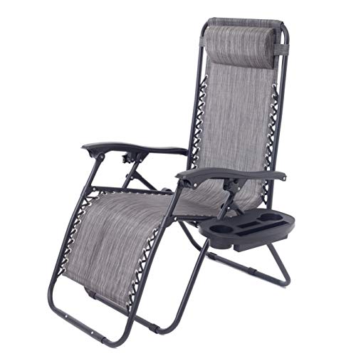 BTEXPERT Adjustable Steel Mesh Zero Gravity Lounge Chairs Outdoor Patio Recliner Beach Yard Garden with Pillow Utility Tray Cup Holder Gray Case Pack (Set of 2 pcs), Two Piece, Grey - Image 3