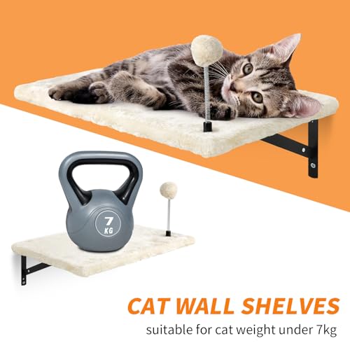 Wall-Mounted Cat Climber Set with Climbing Shelves, Perches, Bridge,Hammock,Scratching Board & Ball – 7 Pcs Wood Indoor Cat Furniture for Kittens Play (Beige) - Image 5
