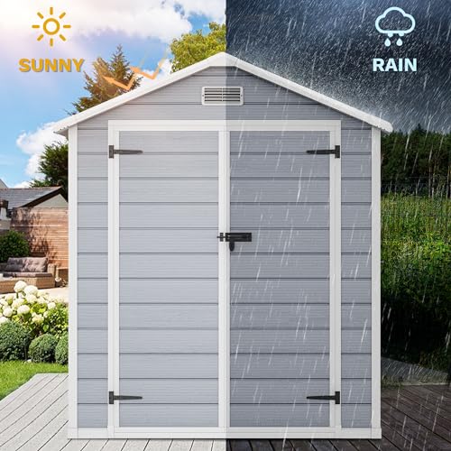 DWVO 5x3ft Resin Outdoor Storage Shed with Floor, Waterproof Lockable Storage Shed with Window, Plastic Outside Tool Storage for Garden, Backyard, Patio, Lawn, Gray - Image 62