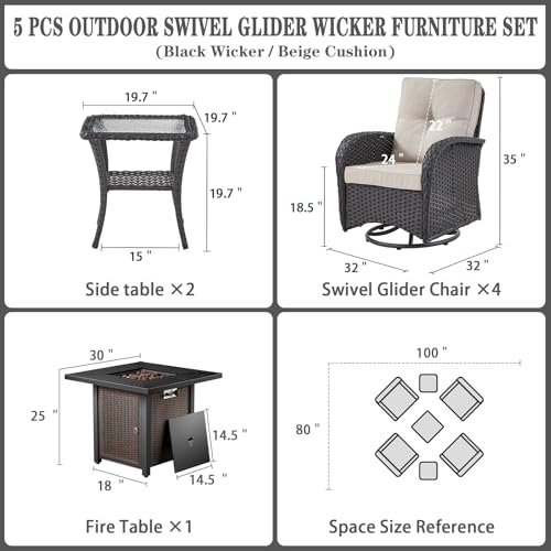 Patio Wicker Chairs Swivel Rocker – Outdoor Swivel Rocking Chairs Set of 2 with Rattan Side Table, Patio Swivel Glider Chair 3 Piece Patio Furniture Sets for Deck Porch Pool Brown/Blue - Image 179