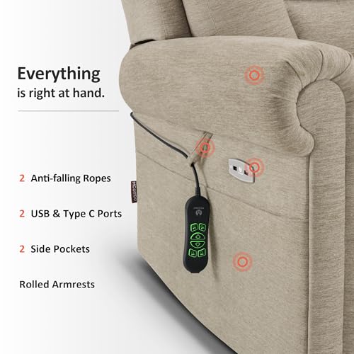 MCombo Triple Motor Power Lift Recliner Chair with Massage and Lumbar&seat Heating, Rolled Arms, Adjustable Headrest for Elderly People, Fabric 7888 (Coffee, Medium) - Image 12