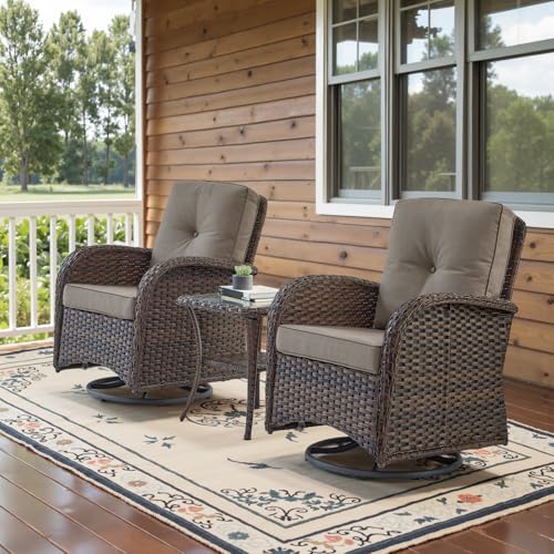 Patio Wicker Chairs Swivel Rocker – Outdoor Swivel Rocking Chairs Set of 2 with Rattan Side Table, Patio Swivel Glider Chair 3 Piece Patio Furniture Sets for Deck Porch Pool Brown/Blue - Image 24