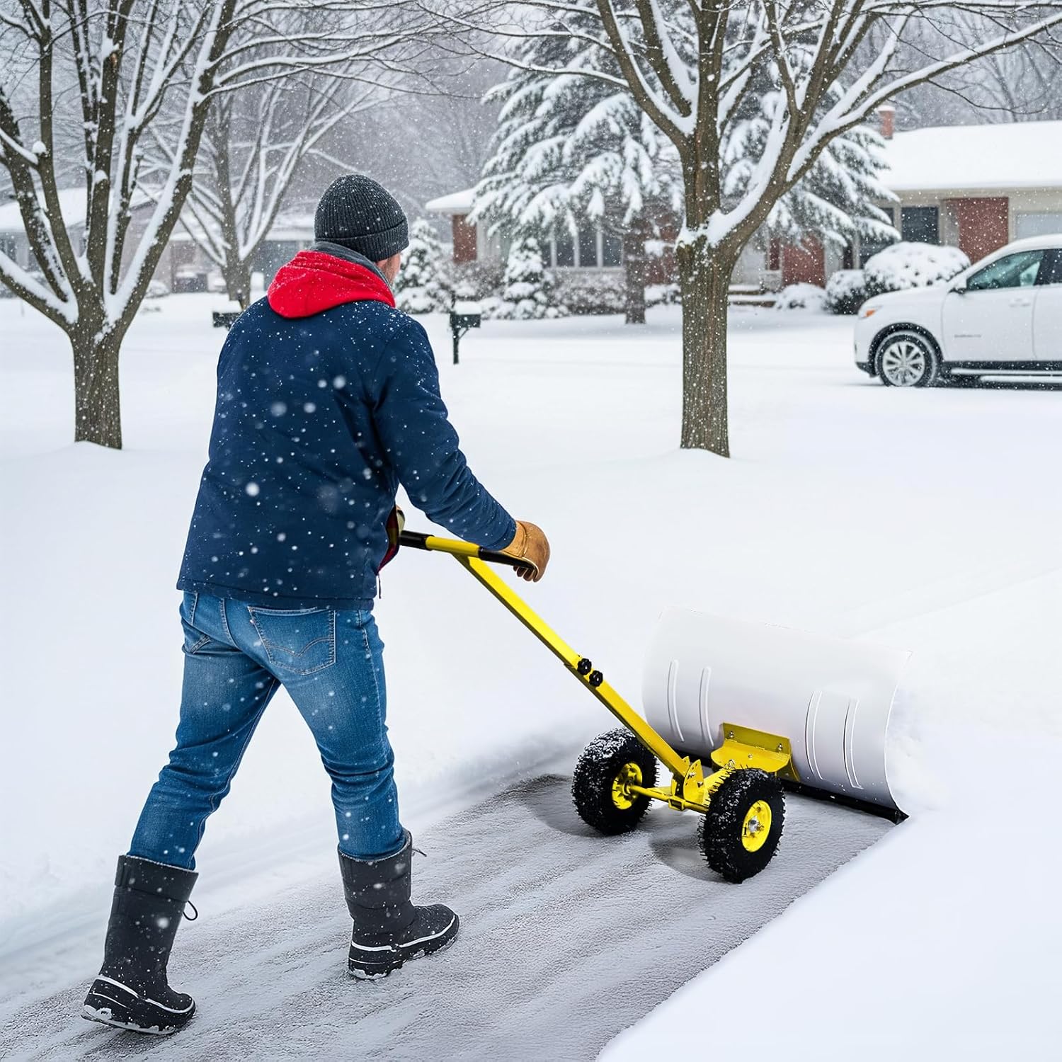 Outvita Snow Shovel with Wheels, 29 Wide 18 Long Snow Plow Shovel Angle & Height Adjustable Padded Handle Efficient Snow Clean Tool for Driveway or Pavement (Yellow) - Image 20