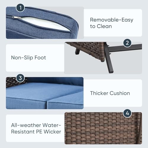 Patio Wicker Chairs Swivel Rocker – Outdoor Swivel Rocking Chairs Set of 2 with Rattan Side Table, Patio Swivel Glider Chair 3 Piece Patio Furniture Sets for Deck Porch Pool Brown/Blue - Image 138